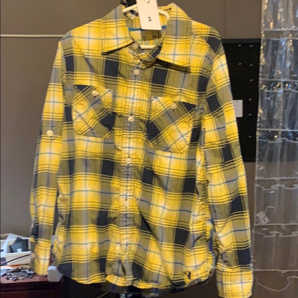 American eagle yellow plaid boys shirt